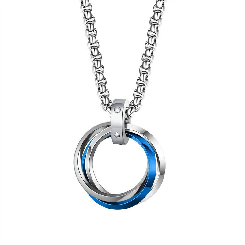 Mens Dog Tag Necklace - Collier Hip-hop à trois anneaux en