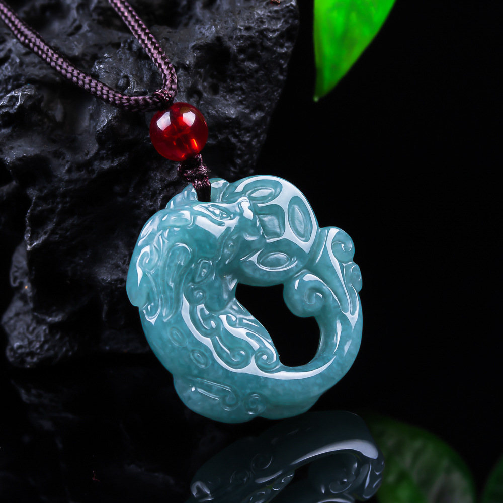 Necklace Pendant - Pendentif Pixiu en jadéite birmane, véritable