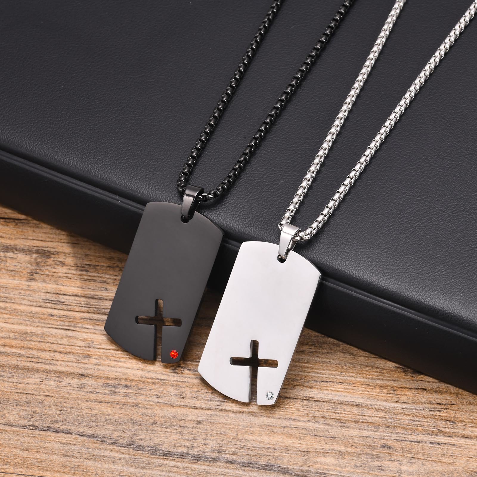 Mens Dog Tag Necklace - Mprainbow-Collier avec croix latérale pour hommes,