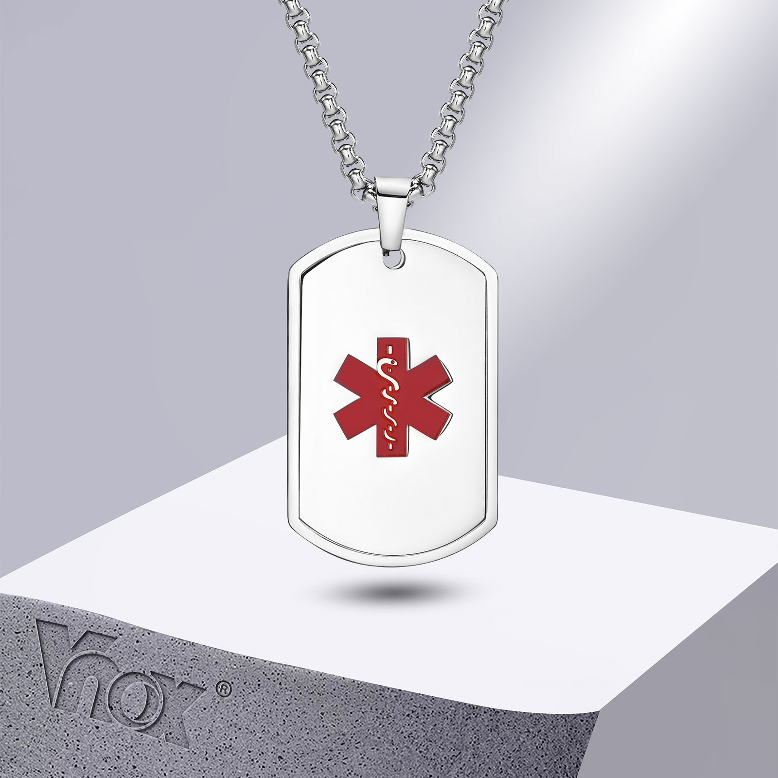 Mens Dog Tag Necklace - Vnox-Collier médical SACID pour homme et